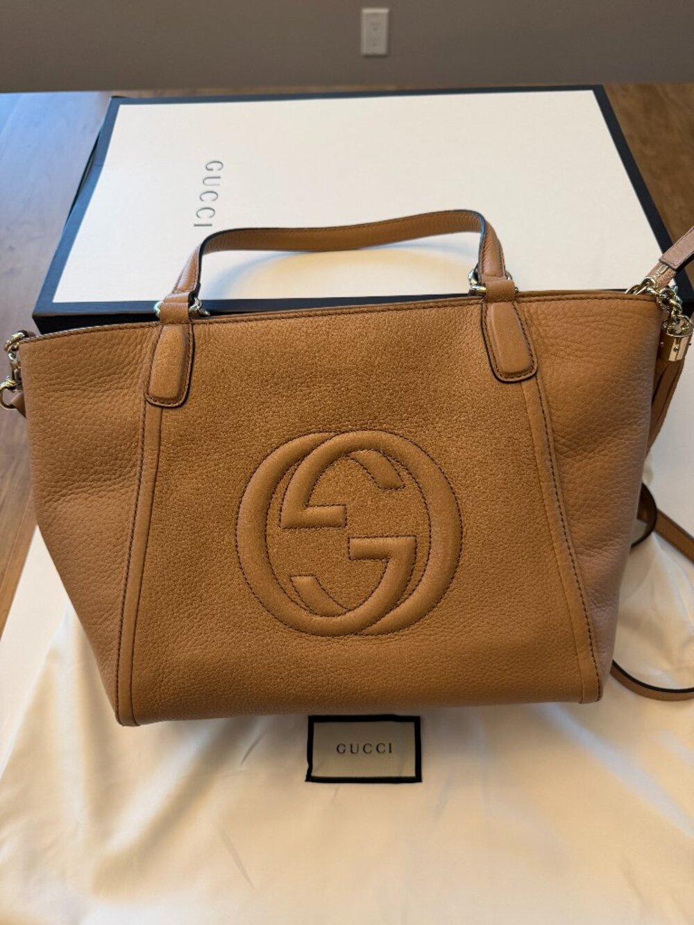 Gucci Soho Tote Rose Beige Top Handle Handbag
